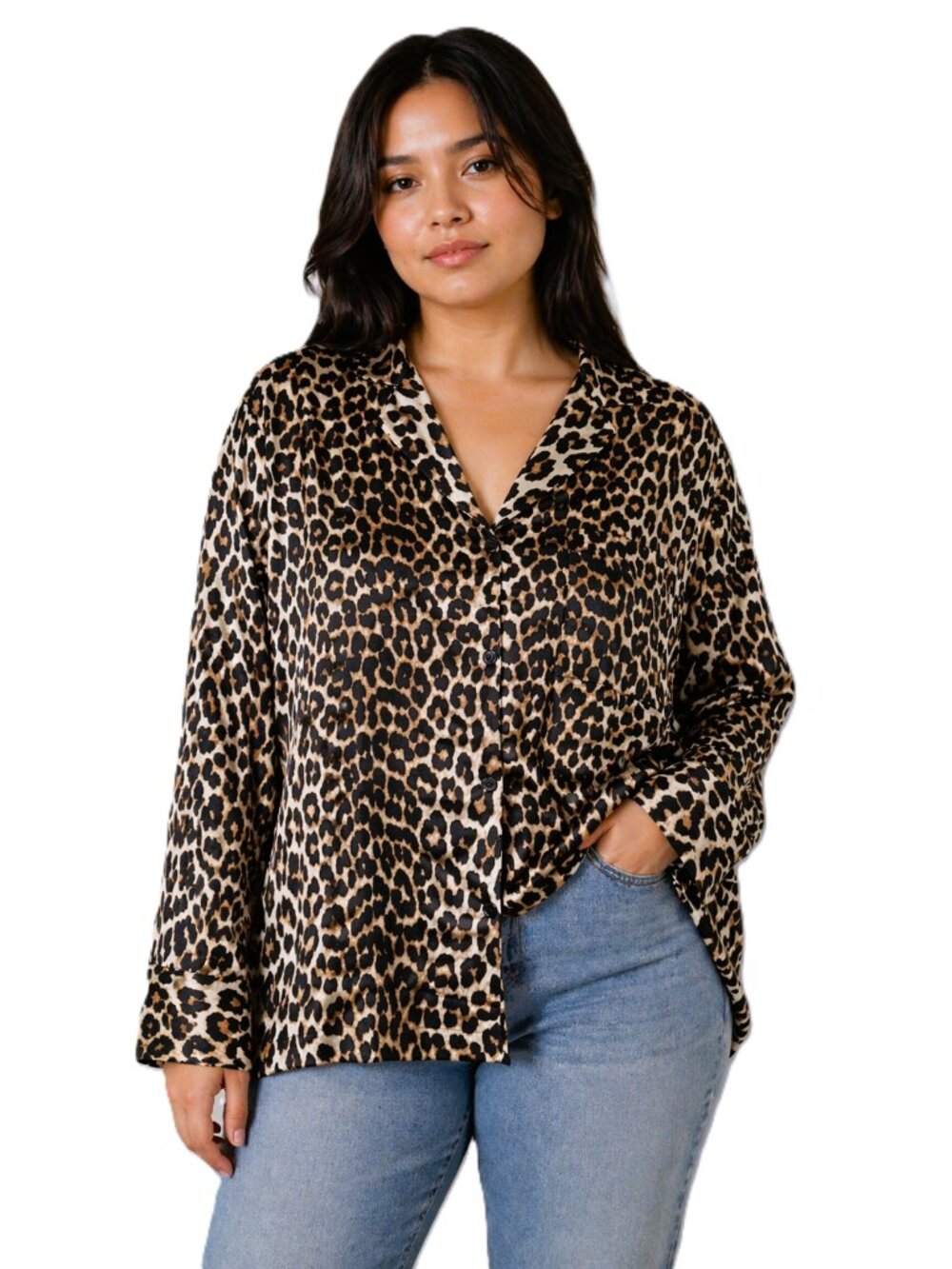 Soft Satin Plus XXL H&M Animal Print Button Down Womens Blouse Relaxed Fit Boxy